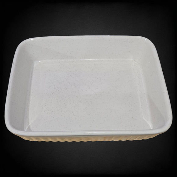 Vintage Stoneware Cream Speckled Japan Ribbed Mini Baking Dish Casserole Pan - Picture 2 of 9